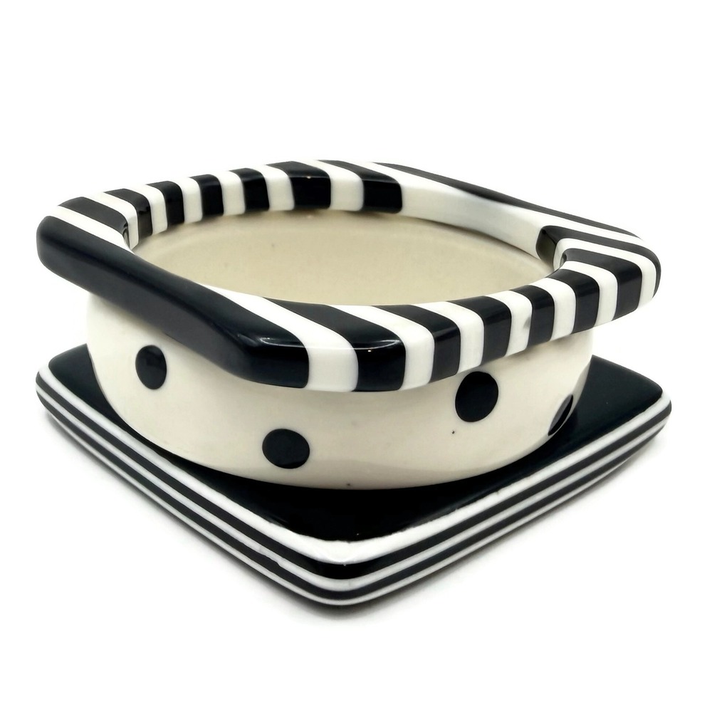 Vintage Bangle Bracelet Set of 3 Petite Stack Black White Polka Dot Striped Mod - Picture 5 of 9